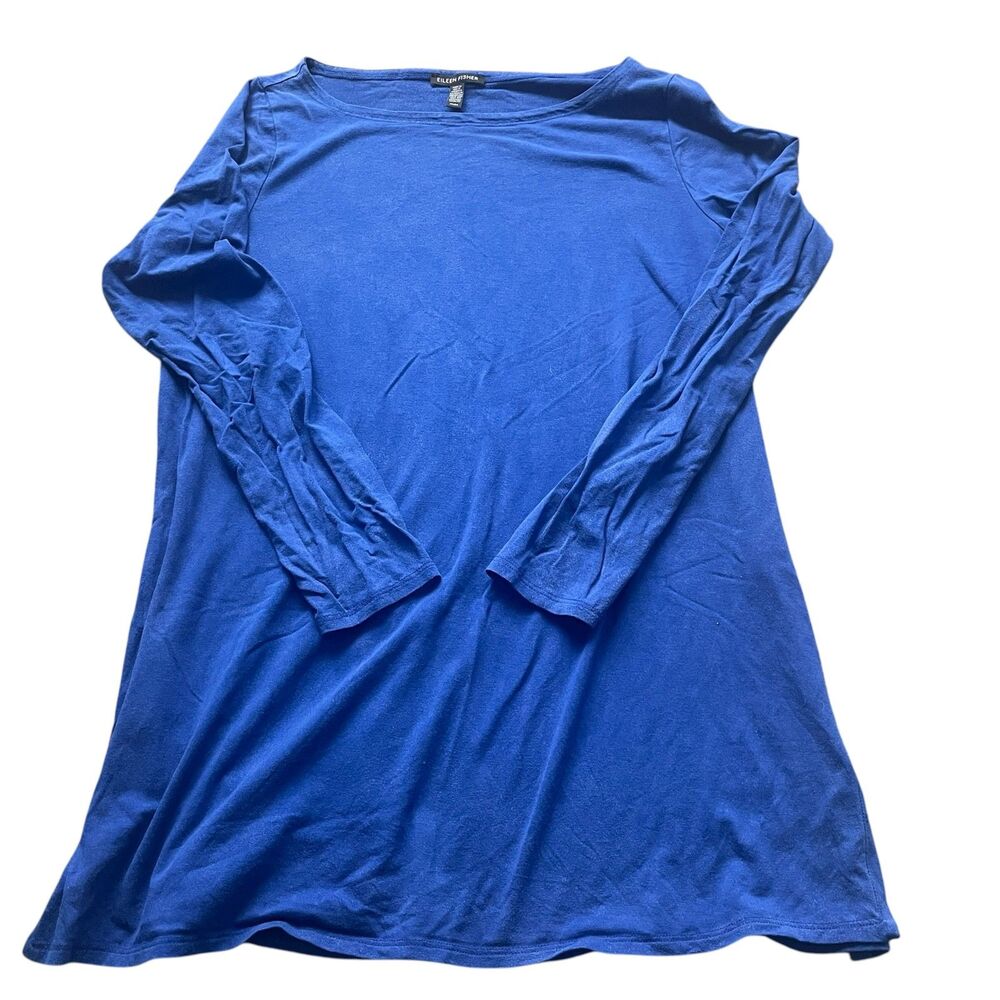 Eileen Fisher Womens 3/4 Sleeves Tunic Top Sz Medium Split Hem Minimalist Casual